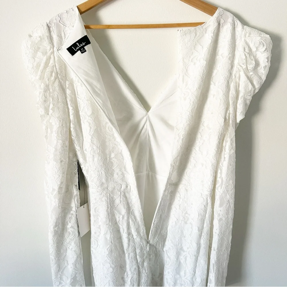 Lulu's Fashionable Find White Lace Long Sleeve Romper M NWT - Picture 9 of 11